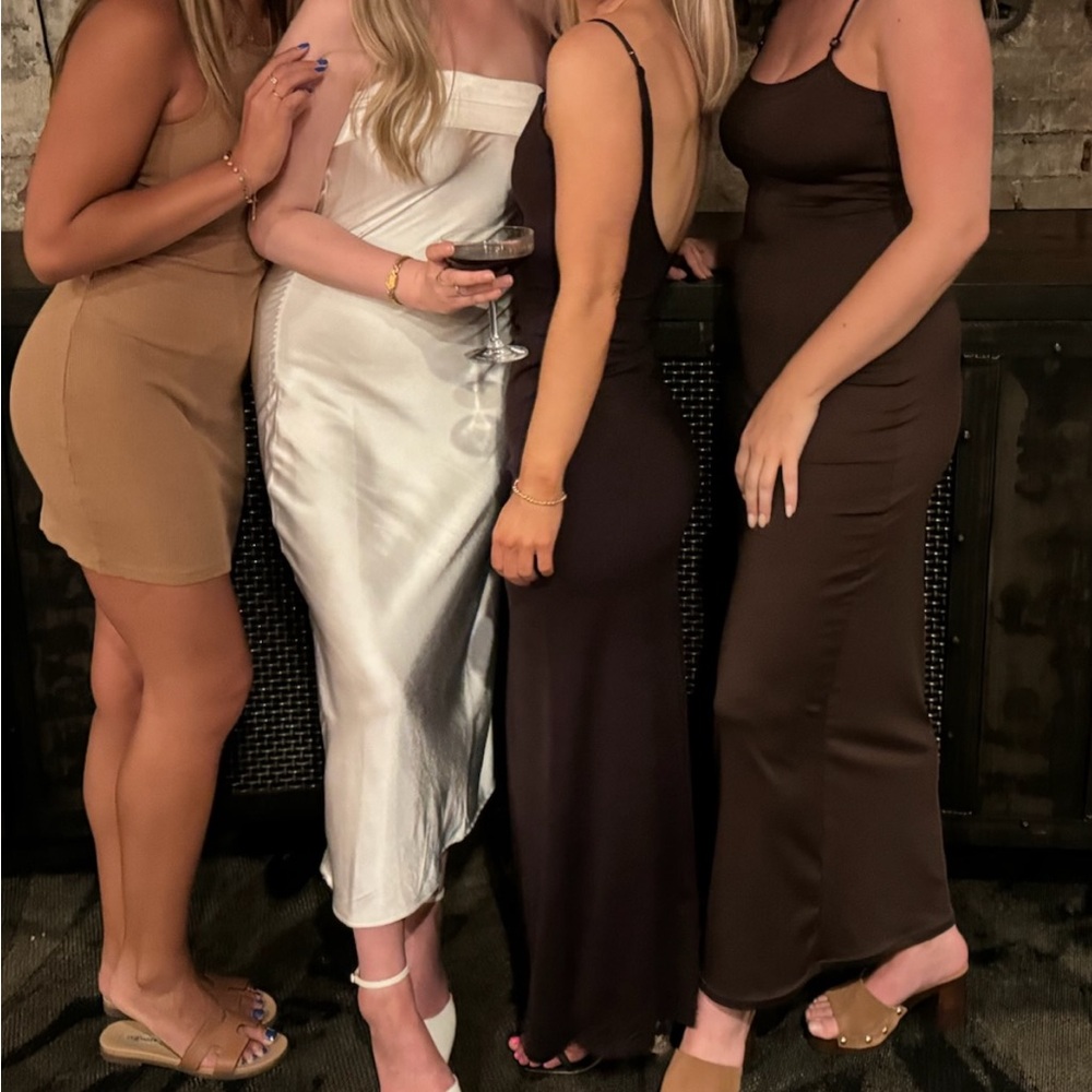 Zara Brown Spaghetti Strap Scoop Back Slimming Midi Dress